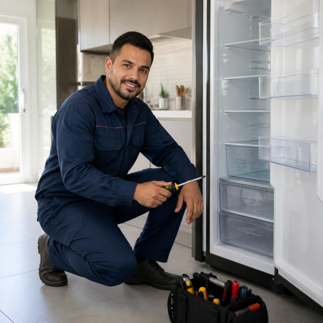 Técnico da Bem Estar consertando geladeira em domicílio em Maceió